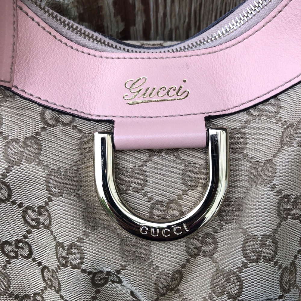 Pink Leather GG Canvas D-Ring Hobo Bag. 💫 - Picture 3 of 11